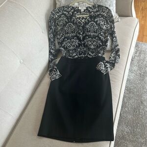 Ann Taylor Black and White Patterned Button Down Sweater &Pencil Skirt